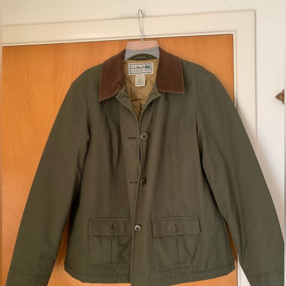 L.L. Bean Other - L.L. Bean Olive Green Jacket with Brown Collar